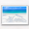 Fine Art Photography Print. Oceanscape of a tropical paradise in Maldives, with palm tree shadows and clear water.