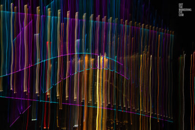 Long exposure, light painting photography of Vivid Festival. Light trails of Sydney Harbour Bridge, Australia