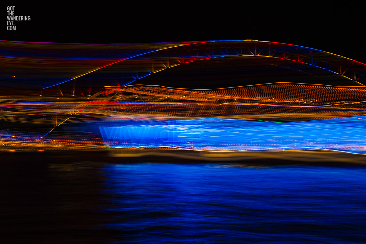 Long exposure, light painting photography of Vivid Festival. Light trails of Sydney Harbour Bridge, Australia. Vivid Sydney Harbour Bridge