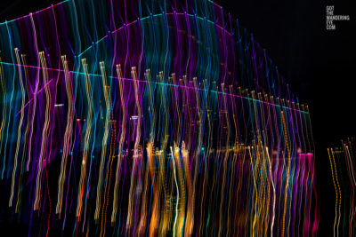 Long exposure, light painting photography of Vivid Festival. Light trails of Sydney Harbour Bridge, Australia