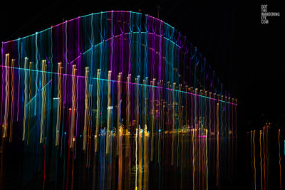 Long exposure, light painting photography of Vivid Festival. Light trails of Sydney Harbour Bridge, Australia