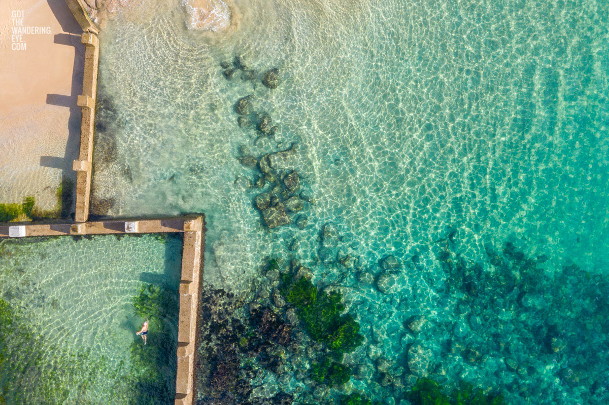 Coogee Beach Rockpool. Aerial view above Ross Jones Memorial Pool, Coogee