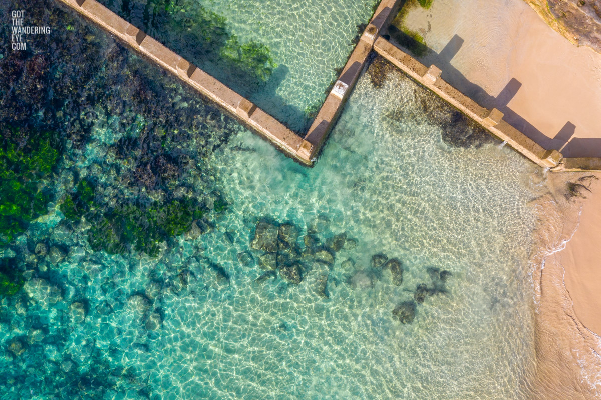 Sydney Ocean Pool Aerial. Clear beach at Ross Jones Memorial Pool