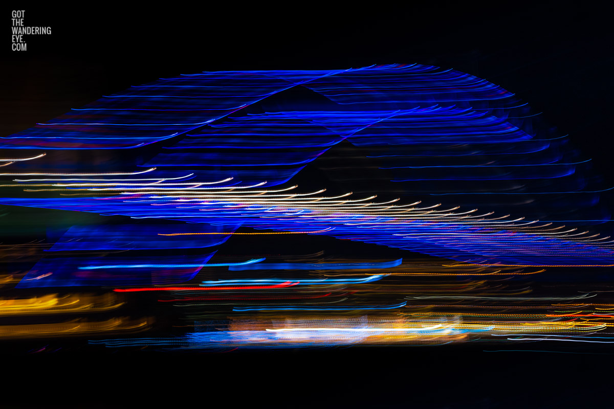 Long exposure, light painting photography of Vivid Festival. Light trails of Sydney Harbour Bridge, Australia