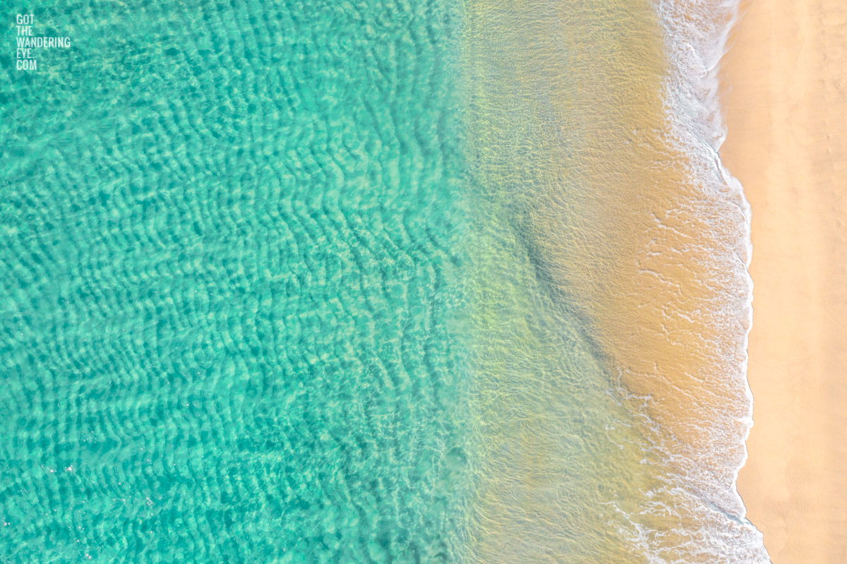 Aerial oceanscape above the turquoise waters of Bronte Beach