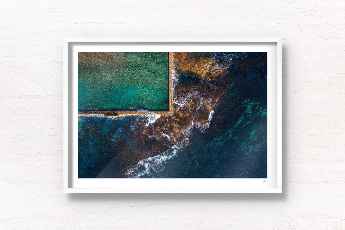 Aerial oceanscape of Sydney's oldestand most beautiful tidal pool, Wylies Baths, Coogee