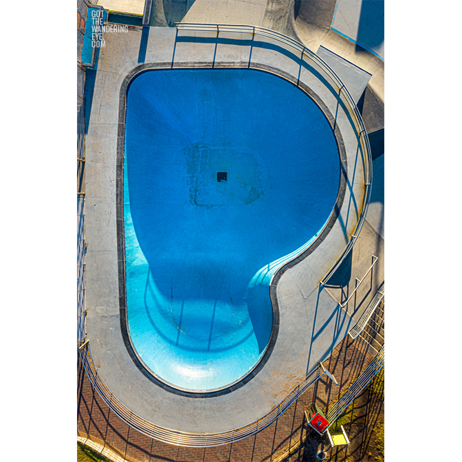 Aerial view of Bondi Skate Park and the bowl in Bondi Beach, Australia