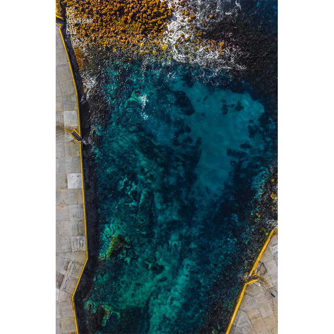 aerial oceanscape overlooking the pristine waters of Clovelly Beach