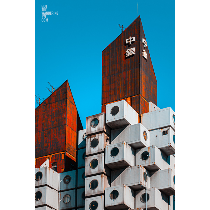 Metabolist cube architecture of Nakagin Capsule Tower in Tokyo, Japan