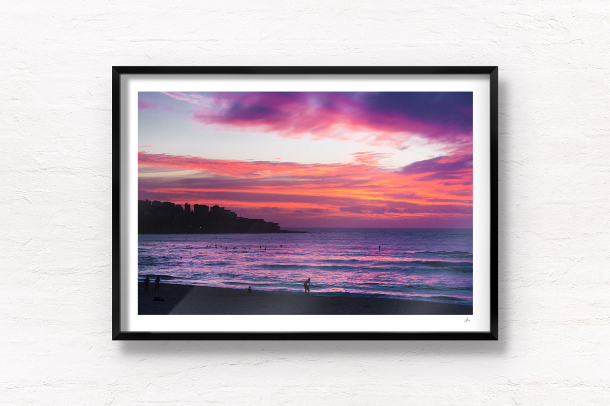 Spectacular pink sky sunrise looking towards Ben Buckler, Bondi Beach