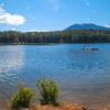 Panoramic view of gorgeous lake with mountains in Whistler, Canada