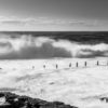 Black & White image of huge waves crashing over Mahon Pool, Maroubra
