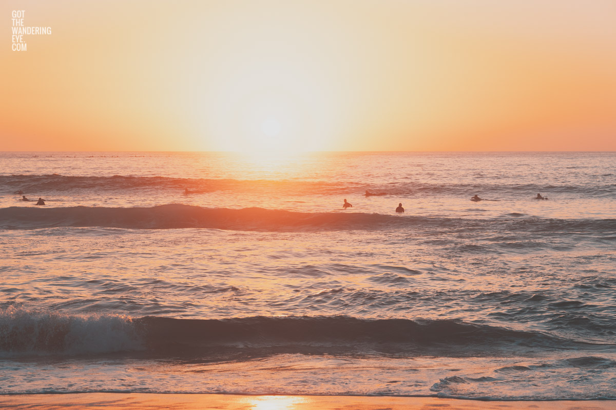 Surfers enjoying a beautiful early morning sunrise over Bondi Beach