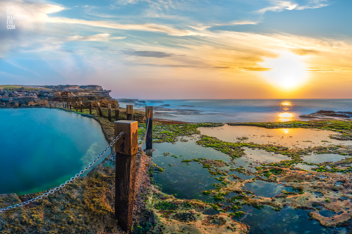 Fine Art Photography. Long exposure of early morning sunrise at Mahon Pool, Maroubra.