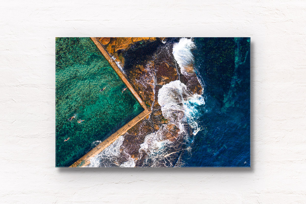 Aerial oceanscape of Sydney's oldest and most beautiful tidal pool, Wylies Baths, Coogee