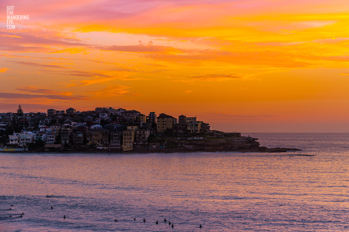 Gorgeous fiery sunrise over Ben Buckler, Bondi Beach