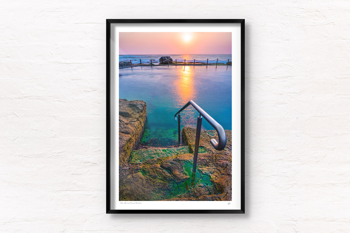 Sydney Ocean Pool Steps. Fine Art Photography. Long exposure of early morning sunrise at Mahon Pool, Maroubra.