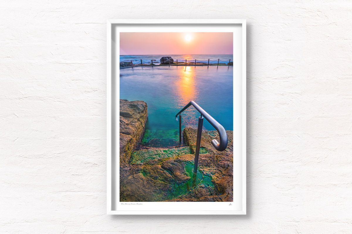 Sydney Ocean Pool Steps. Fine Art Photography. Long exposure of early morning sunrise at Mahon Pool, Maroubra.