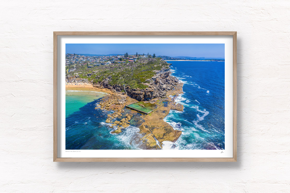 Aerial ocean scape of North Curl Curl rockpool in Sydney's northern beaches