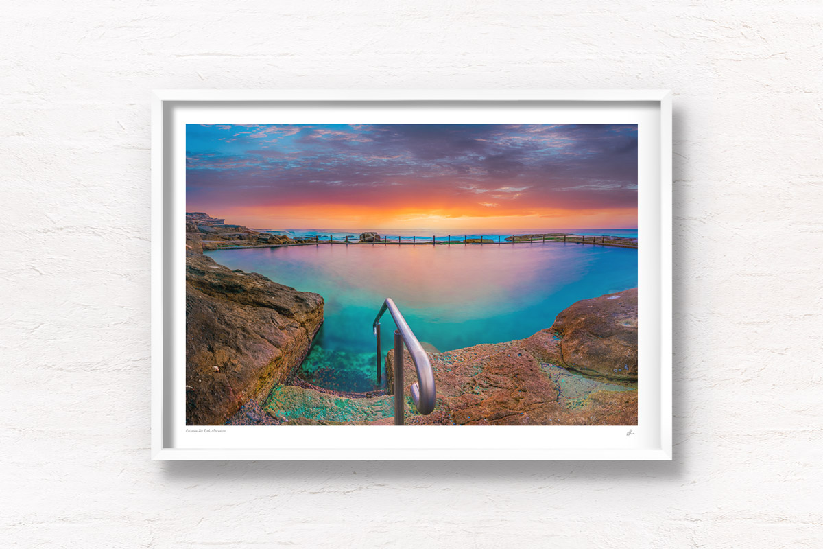 Fine Art Photography. Long exposure of early morning sunrise at Mahon Pool, Maroubra.