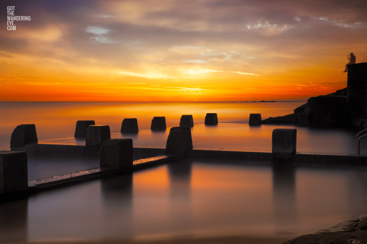 Fine Art Photography. Warm, sunny sunrise above Ross Jones Memorial Pool in Coogee