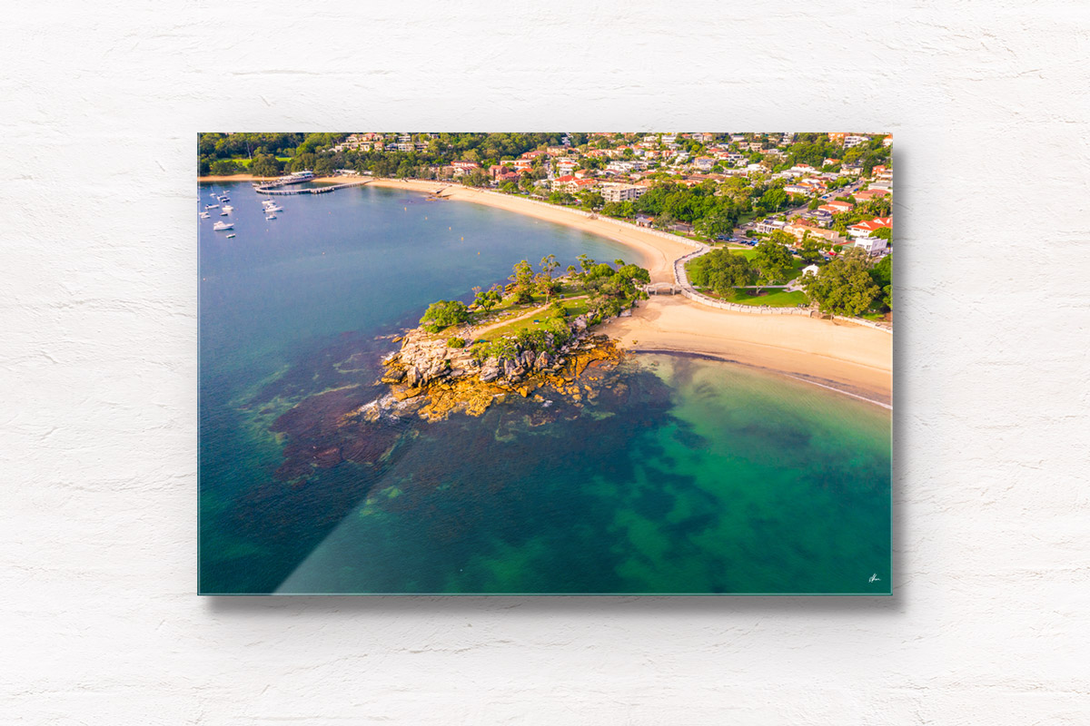Aerial seascape image above Rocky Point Island and Balmoral Beach