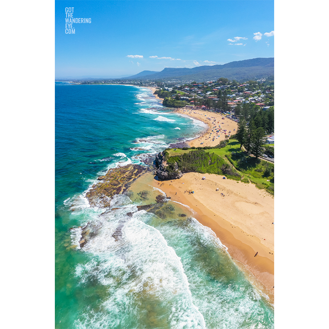 Aerial seascape of Austinmer Beach, NSW South Coast. Bells Point Park