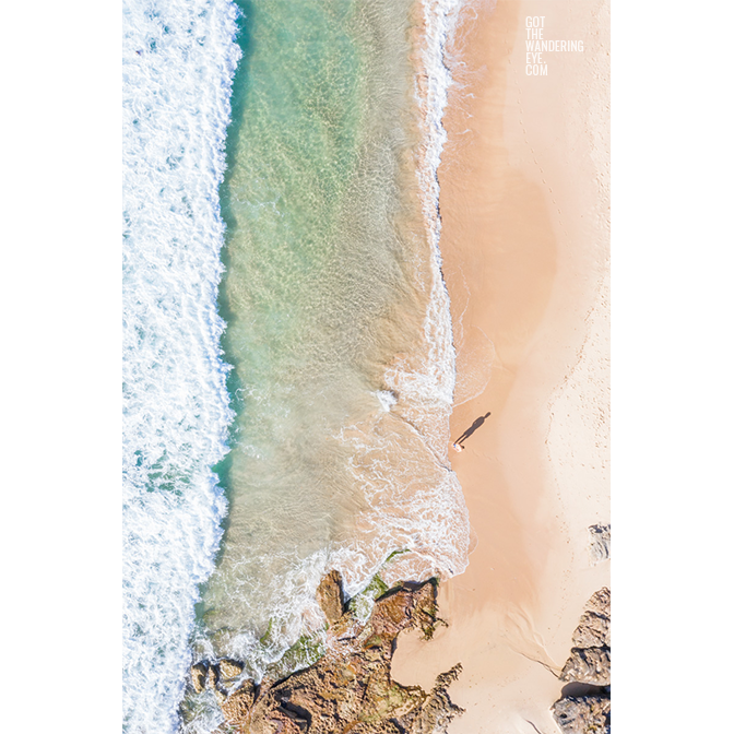 Aerial seascape above crystal clear waters of Maroubra Beach