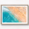 Aerial seascape above a packed Bondi Beach on a gorgeous Summers Day.