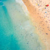 Aerial seascape above a packed Bondi Beach on a gorgeous Summers Day.