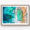 Aerial oceanscape above crystal clear waters of South Cronulla Beach Rockpool