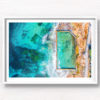 Aerial oceanscape above crystal clear waters of South Cronulla Beach Rockpool