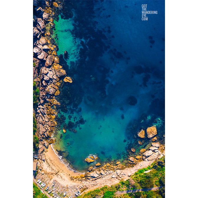 Aerial seascape above the gorgeous turquoise ocean waters of Gordons bay