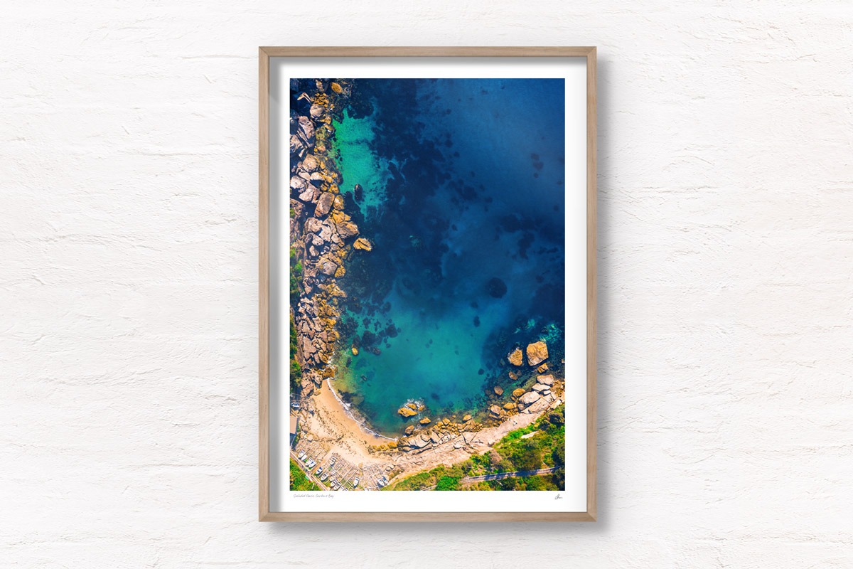 Aerial seascape above the gorgeous turquoise ocean waters of Gordons bay