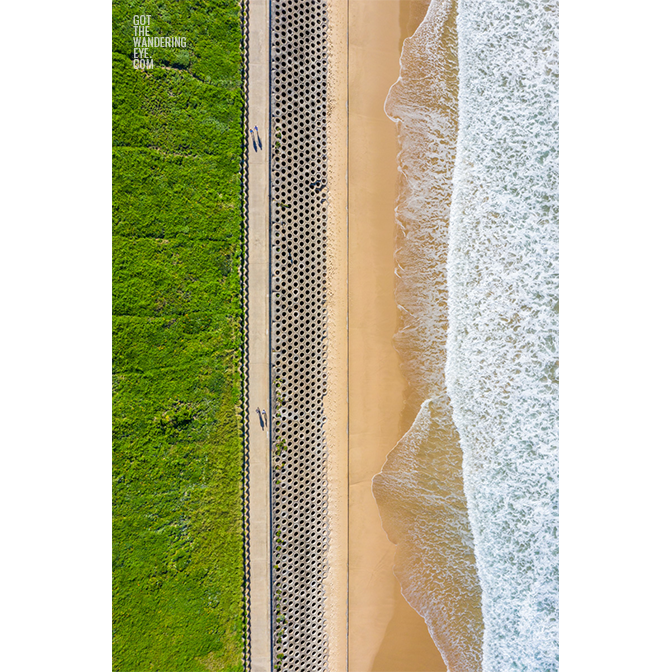 Aerial oceanscape above North Cronulla Seawall