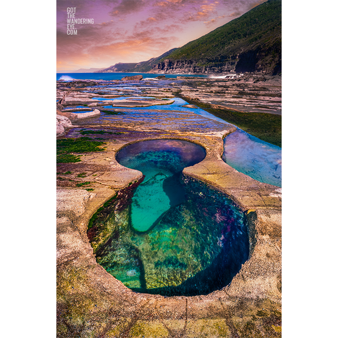 Low tide at Figure 8 Pool on a moody sunset in the Royal National Park