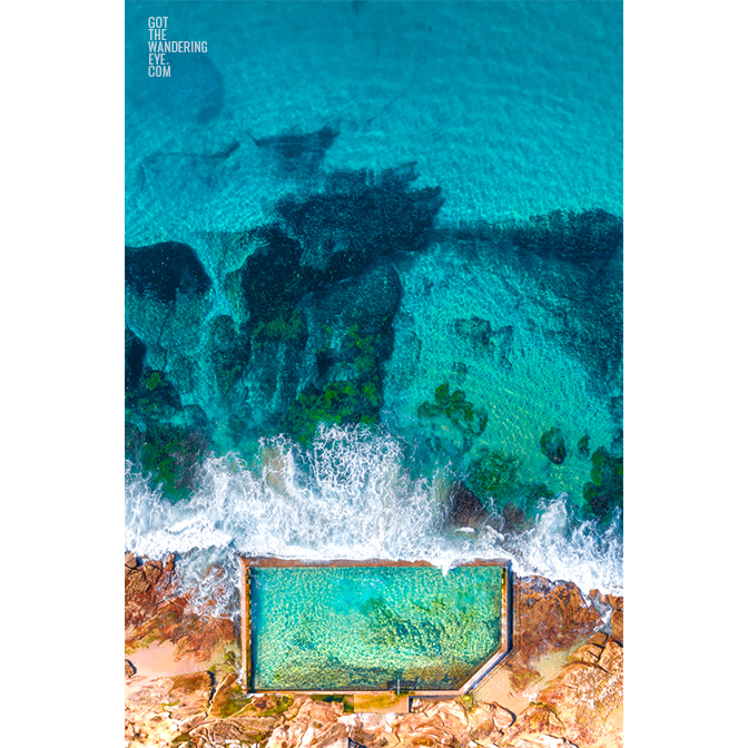 South Cronulla Beach rock, oceal pool, waves aerial photography