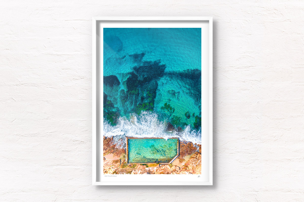 South Cronulla Beach rock, oceal pool, waves aerial photography