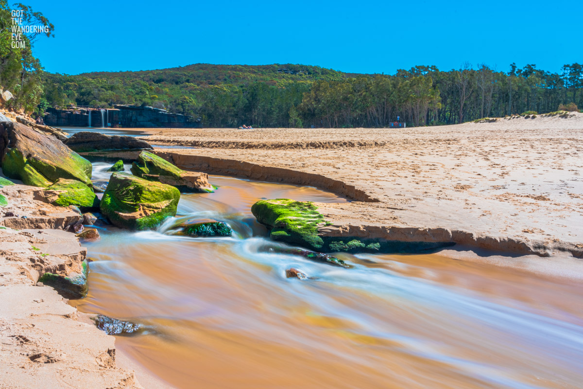 Long exposure photograph at beautfil wattamolla falls, in the Royal National Park. Beach, ocean, waterfall, lagoon