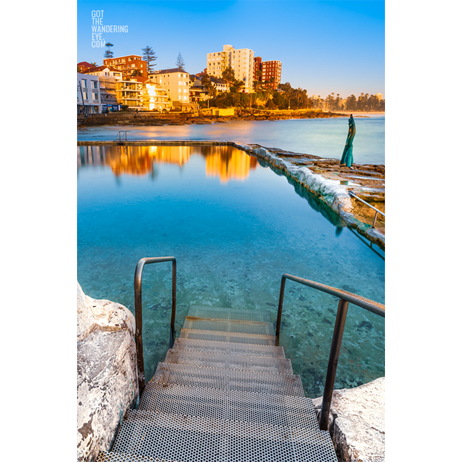 Sunrise reflections on Fairy Bower Ocean Rockpool, Manly. Beach, morning, northern beaches.