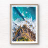 Fine art framed print of a aerial oceanscape above Marine Parade in Manly. Waves, ocean, beach rocks, walking path