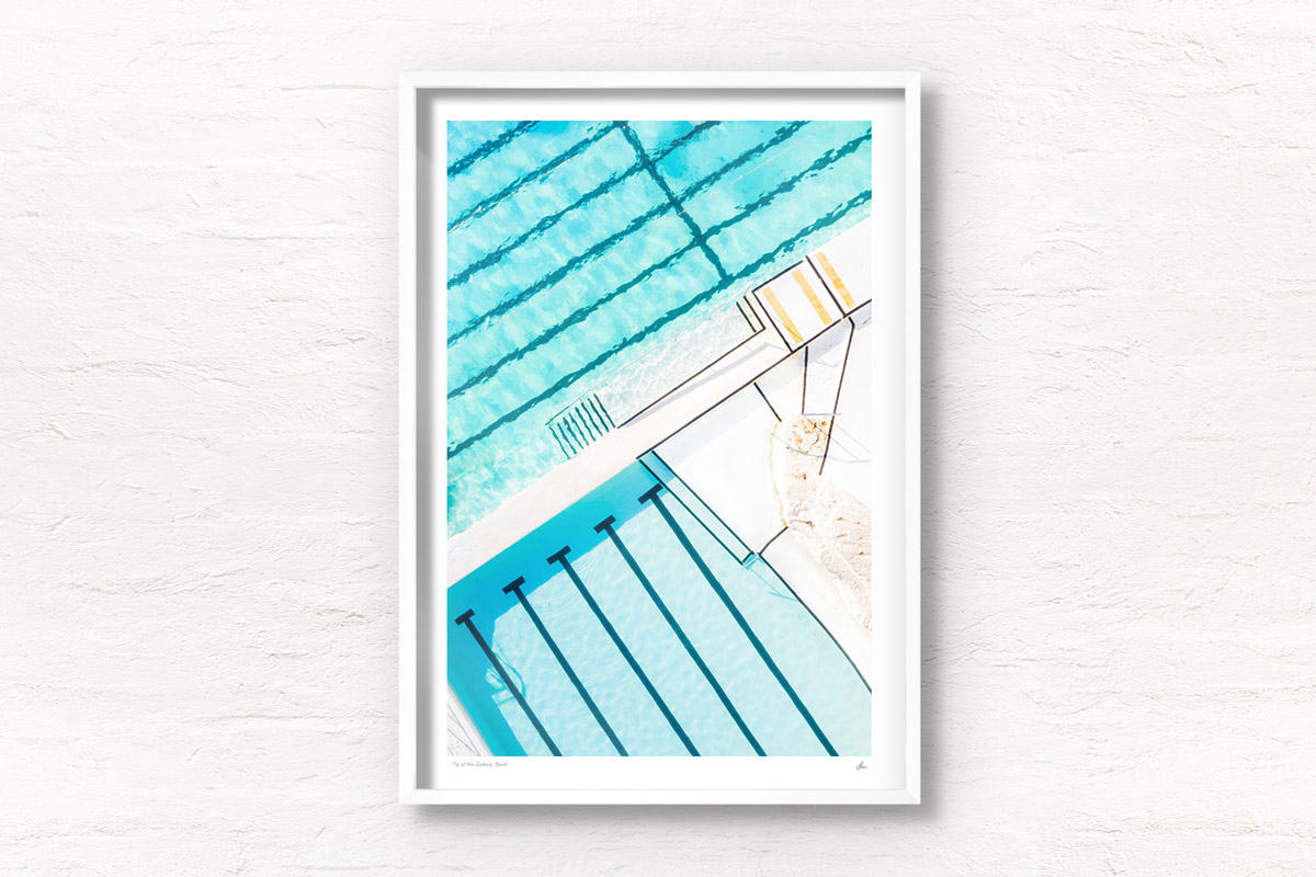 Framed fine art print of a beautiful crystal clear turqoise waters of Bondi Icebergs, Ocean, swimming rockpool Sydney