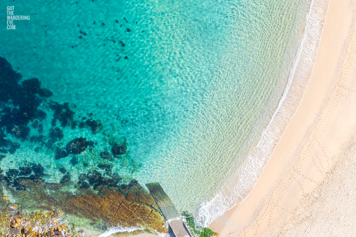 Aerial seascape above a crystal clear Summers day morning at Shelly Beach, Manly. Summer, Beach, ocean, beachvibes, Manly