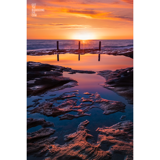 Buy fine art framed print of spectacular golden sunrise at Ivor Rowe Rock Pool, Coogee, Sydney by Allan Chan