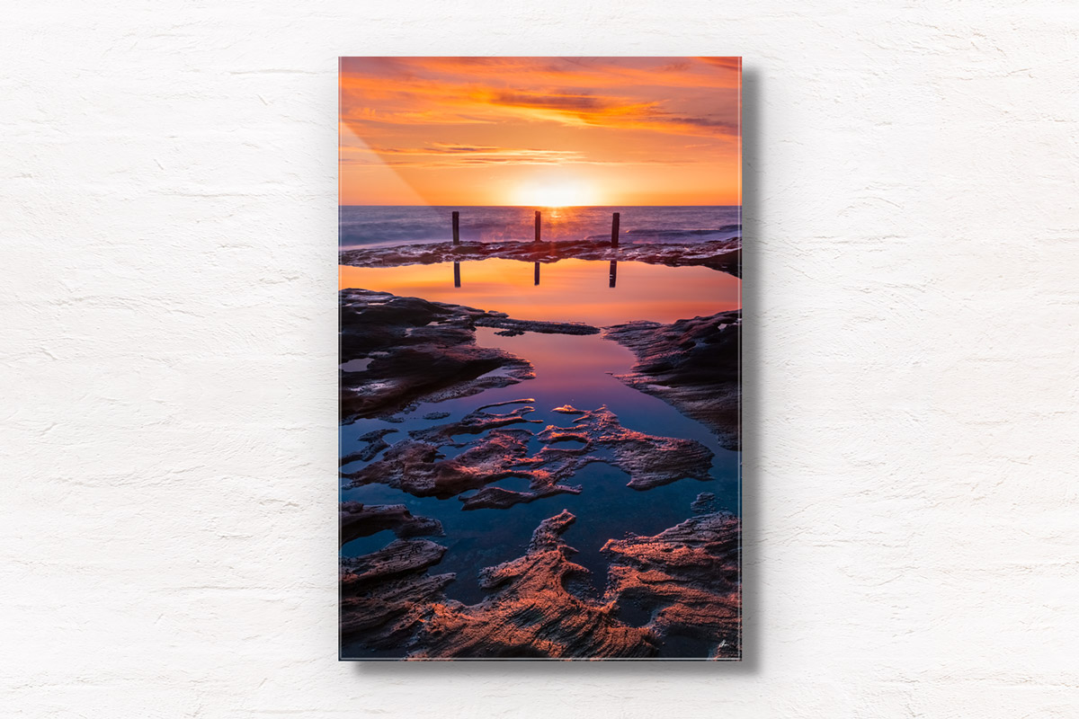 Buy fine art framed print of spectacular golden sunrise at Ivor Rowe Rock Pool, Coogee, Sydney by Allan Chan