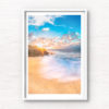 Long exposure of crashing waves flowing onto Tamarama Beach as a sparkling sunrises over Tamarama Surf Life Saving Club.