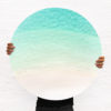 ChromaLuxe round metal print of the ocean. Aerial oceanscape above crystal clear ocean in the island paradise of the Maldives. Wall art delivered and ready to hang.