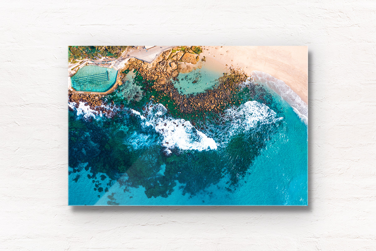 Buy framed acrylic wall art prints. Crystal clear blue waters of Bronte beach baths and rockpool on a clear beautiful day.