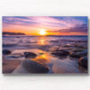 Framed wall print of a swimmer enjoying a beautiful purple sky sunrise over the Bogey Hole at Bronte Beach