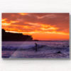 Framed acrylic wall art Surfer on a small wave with a scorching fiery sunrise over Ben Buckler at Bondi Beach